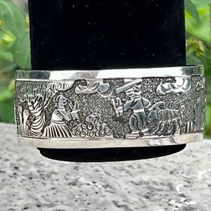 Native American Navajo story telling sterling silver cuff bracelet